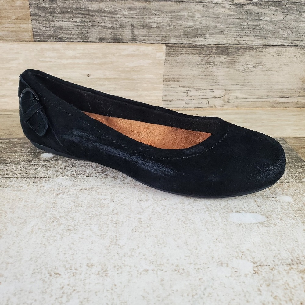 SoftWalk Sydney Womens Ballet Flats Sz 6 M Black Suede Slip On Buckled Strap